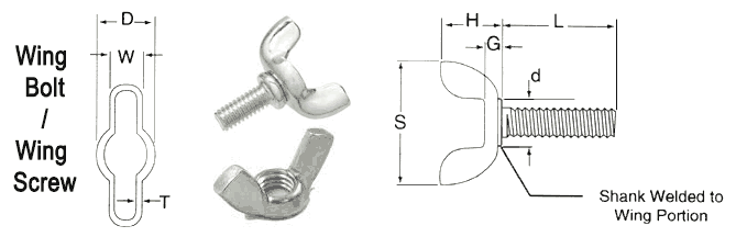 Stainless Steel Wing Bolts Dimensions