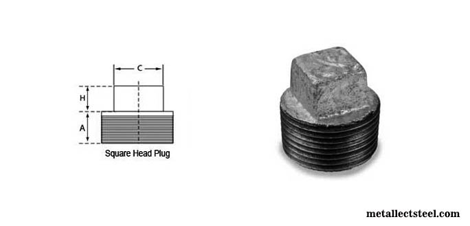 Stainless Steel Screwed Square Plug Dimensions