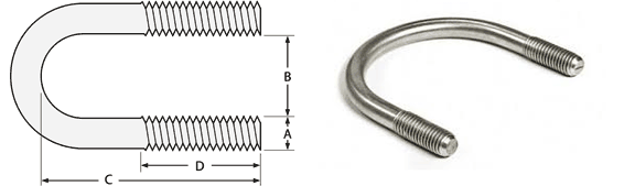 Stainless steel Round Bend U-Bolt Dimensions